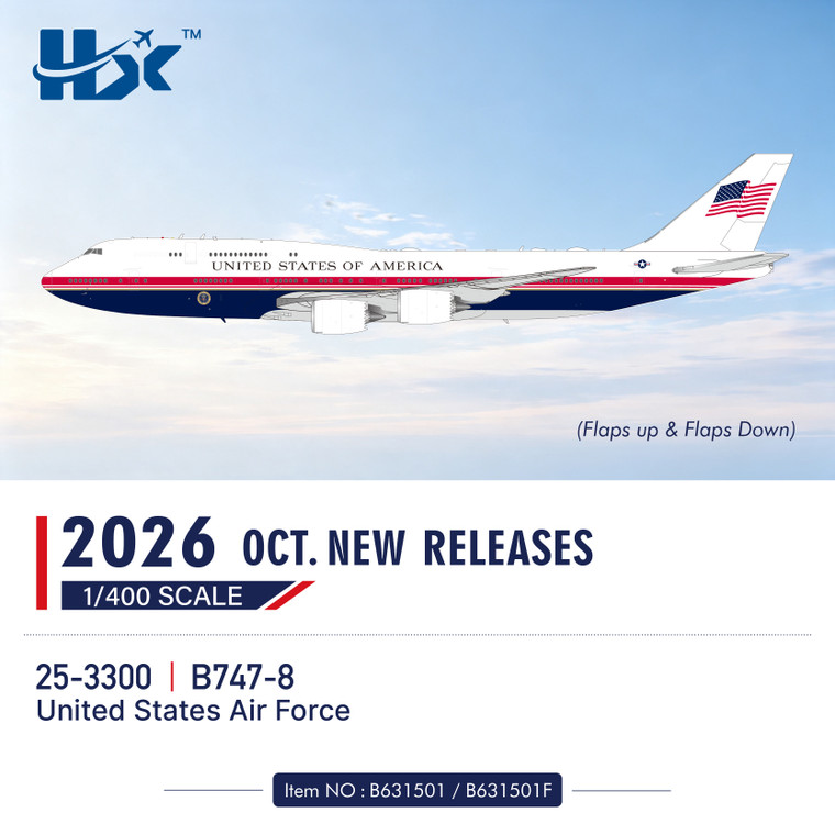 HX Models U.S. Air Force Boeing 747-8 Reg: 25-3300 B631501 1:400