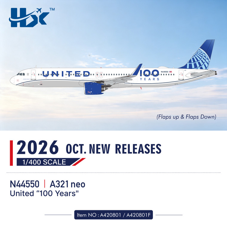 HX Models United Airlines Airbus A321 "100 Years" Reg: N44550 A420801 1:400