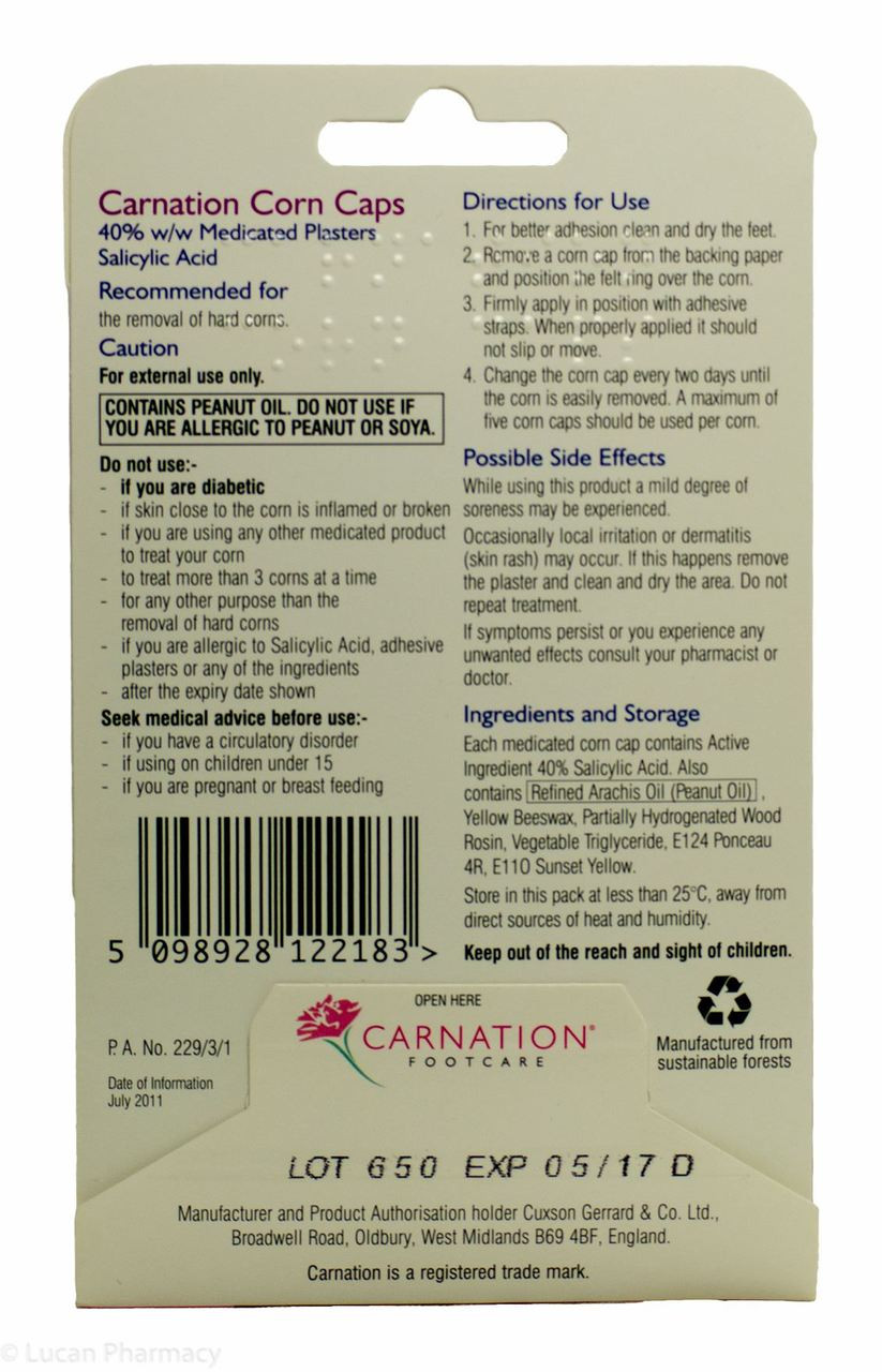CARNATION® Footcare Corn Caps 40 w/w Salicylic Acid Medicated Plasters