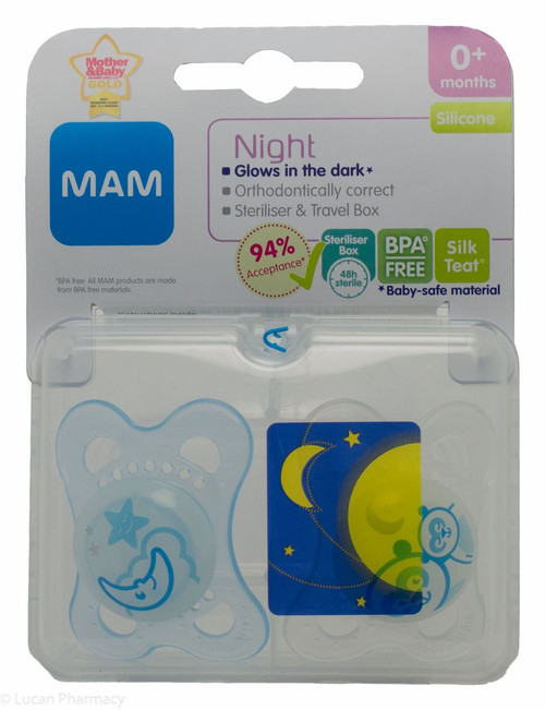 Mam Night Soothers 2 Pack 0mth Lucan Village Pharmacy