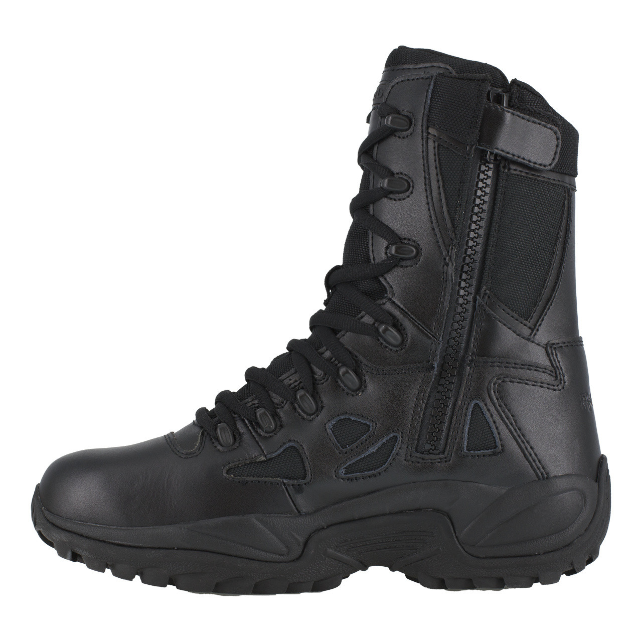 REEBOK BLACK 8" STEALTH BOOT SIDE ZIP SOFT TOE BOOTS RB8875