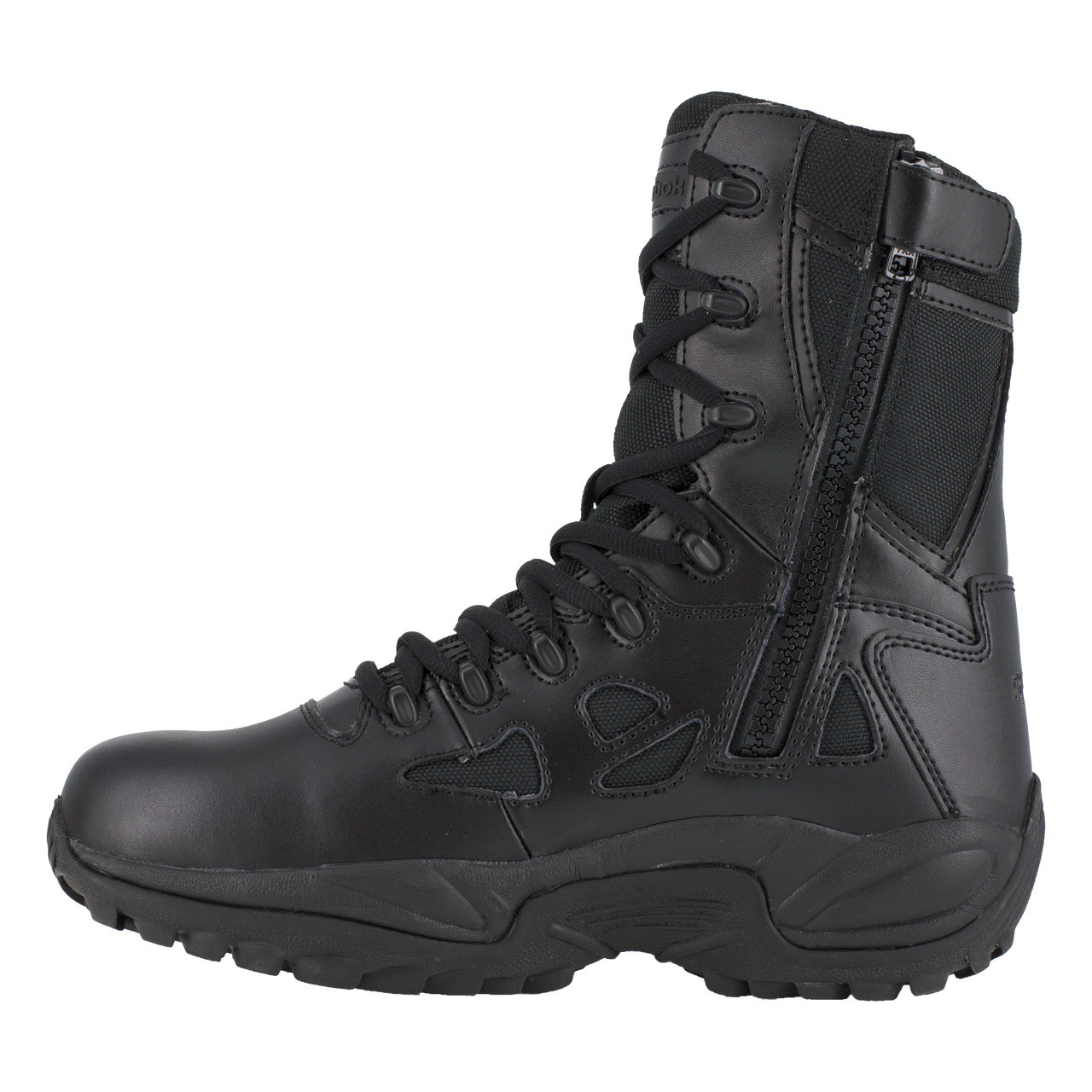 REEBOK BLACK 8" STEALTH BOOT SIDE ZIP SOFT TOE BOOTS RB8877