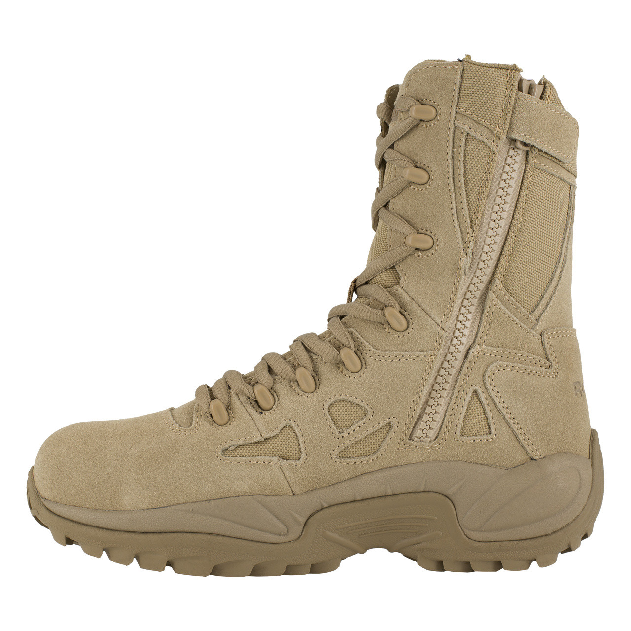 REEBOK DESERT TAN 8" STEALTH BOOT SIDE ZIP COMP TOE BOOTS RB8894