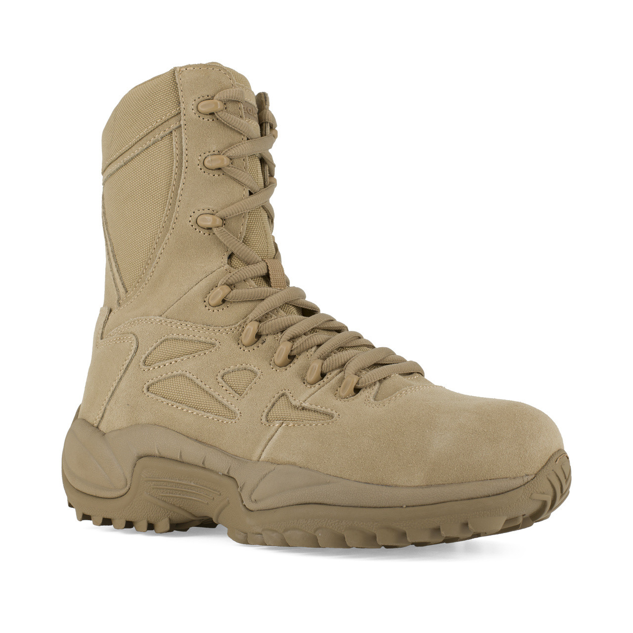 REEBOK WOMEN'S DESERT TAN 8" STEALTH BOOT SIDE ZIP COMP TOE BOOTS RB894