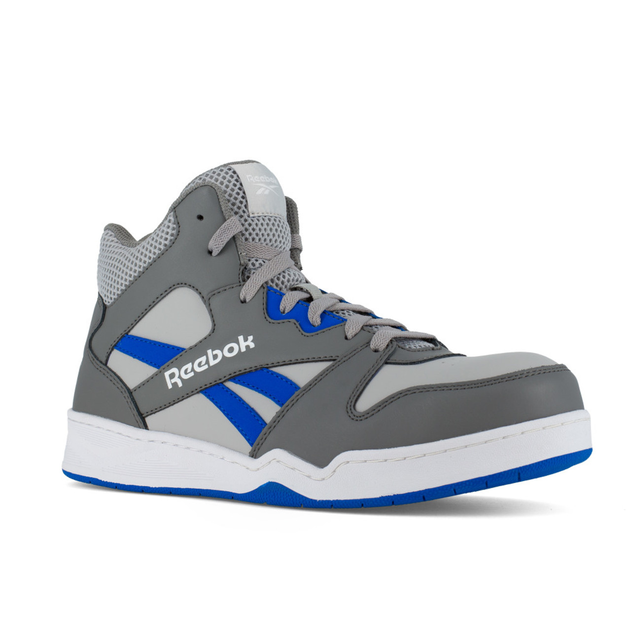 REEBOK BB4500 WORK MEN'S HIGH TOP SNEAKER GREY/COBALT BLUE BOOTS RB4135 