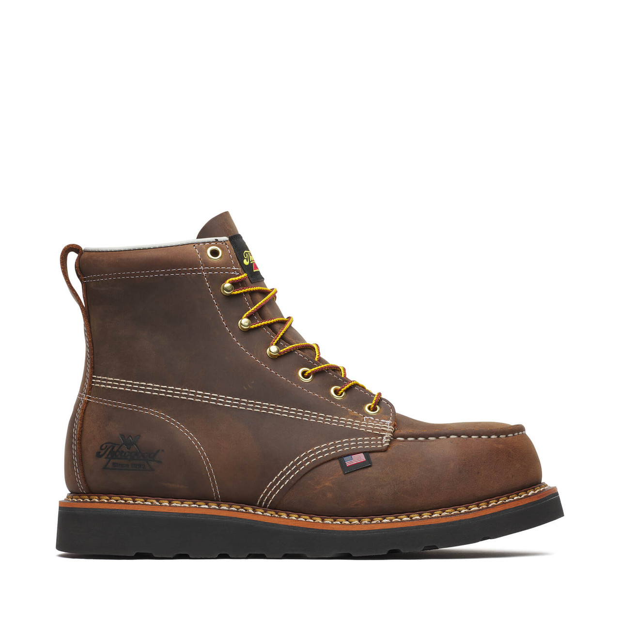 THOROGOOD AMERICAN HERITAGE 6″ CRAZY HORSE SAFETY TOE MOC TOE BLACK MAXWEAR WEDGE™BOOT 804-4135