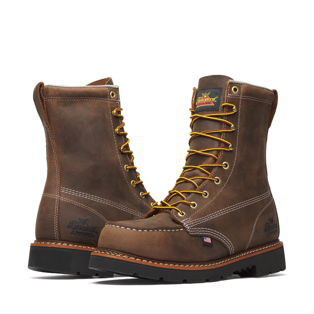 THOROGOOD AMERICAN HERITAGE 8″ CRAZY HORSE STEEL MOC TOE BLK WORK BOOTS 804-4398