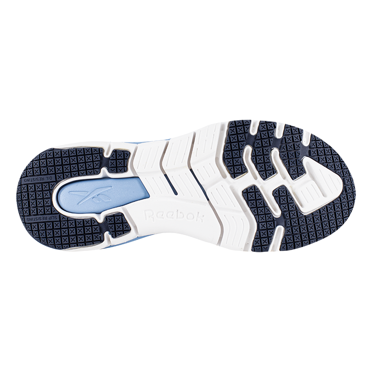 REEBOK FLEX TRAINER WORK ELEVATED EASE ON/OFF WOMEN'S ATHLETIC SHOE NAVY/SKY BLUE BOOTS RB513