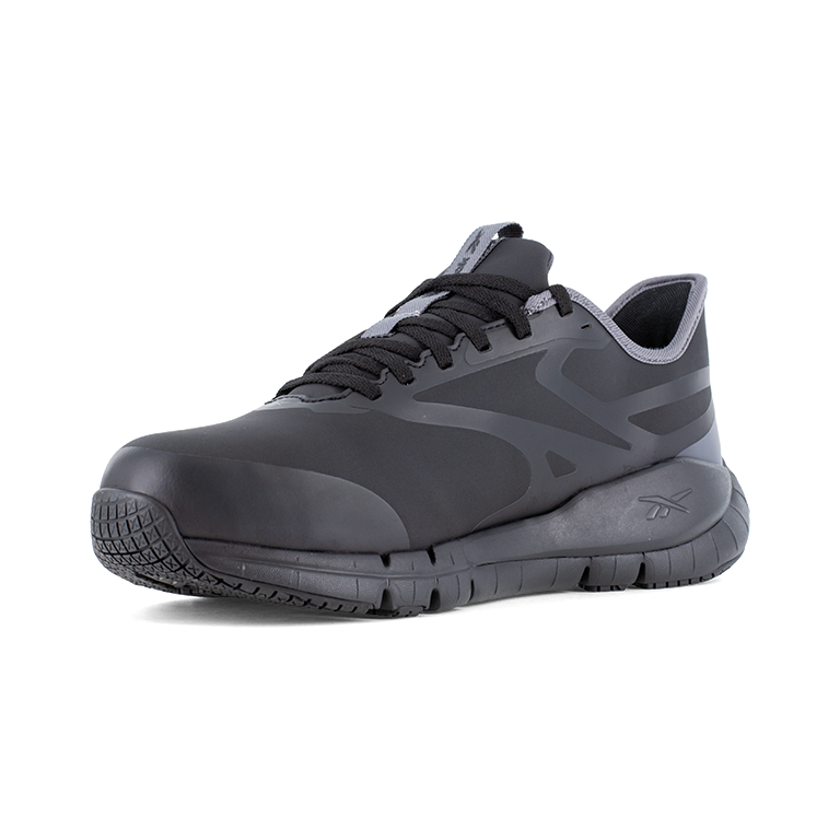 REEBOK FLEX TRAINER WORK ELEVATED EASE ON/OFF WOMEN'S ATHLETIC SHOE INTERNAL MET GUARD BLACK BOOTS RB524