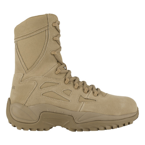 REEBOK WOMEN'S DESERT TAN 8" STEALTH BOOT SIDE ZIP COMP TOE BOOTS RB894