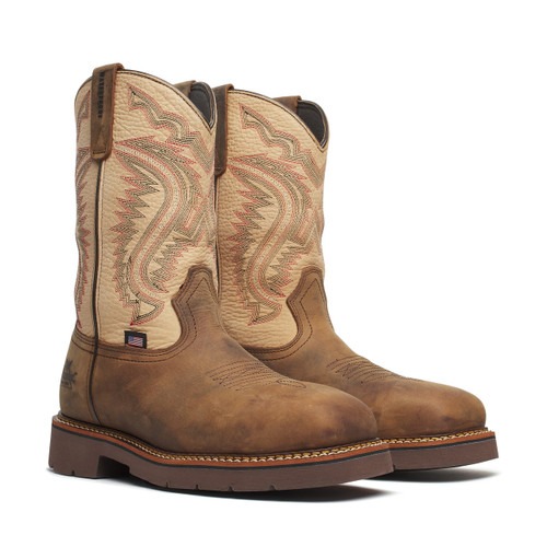 THOROGOOD WESTERN WORK WP 11″ CRAZY HORSE/RAWHIDE NANO SQ TOE BOOTS 804-4307
