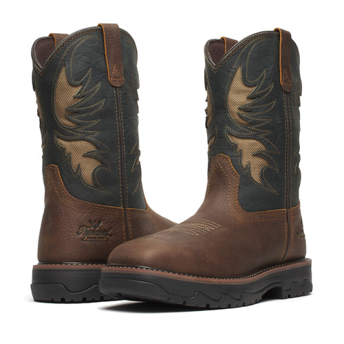 THOROGOOD BUFFALO RIDGE 11″ BROWN/COBALT NANO SQ TOE BOOTS 804-4339 