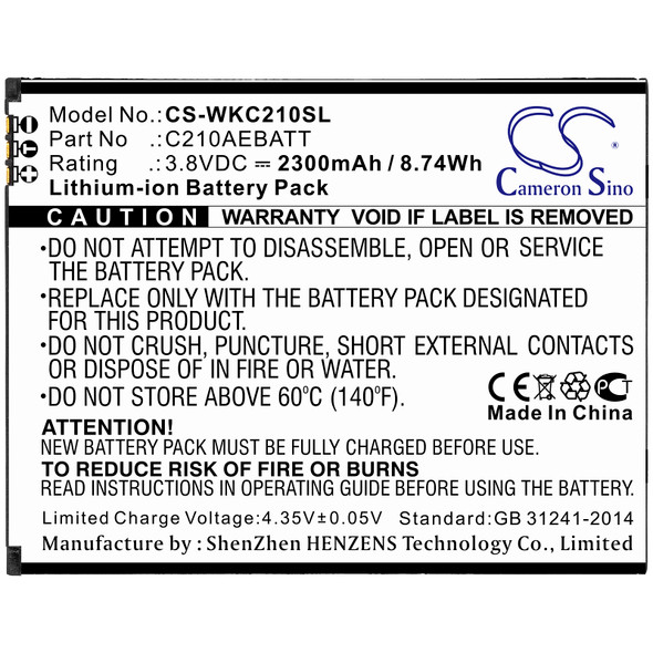 Battery for Wiko C210 Life C210AEBATT Mobile SmartPhone CS-WKC210SL 3.8v 2300mAh