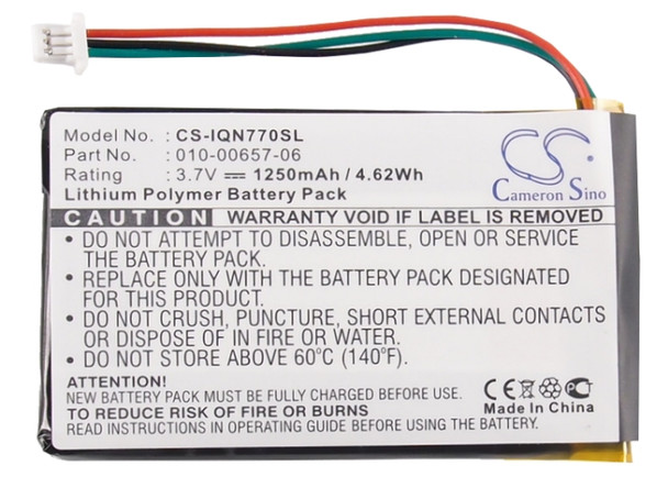 Battery for Garmin GPS Navigation 010-00657-06 Nuvi 770 770T CS-IQN770SL 1250mAh