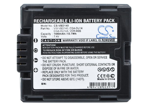 Battery for Panasonic CGA-DU14 VW-VBD140 HITACHI BZ-BP14S BZ-BP14SW DZ-BP14S