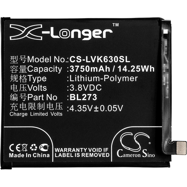 Battery for Lenovo K6 Note Dual SIM K8 Plus BL273 CS-LVK630SL 14.25Wh X-Longer
