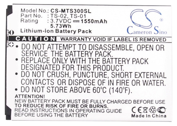 Battery for SEALS TS3 T-S3 WP-TS3 TS-01 TS-02 CS-MTS300SL Waterproof Li-ion