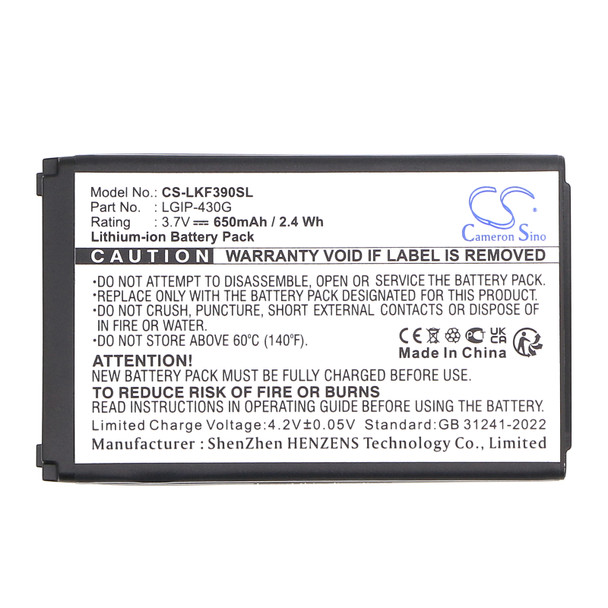 Battery for LG GU230 KF390 KF757 LGIP-430G Mobile SmartPhone CS-LKF390SL 3.7v