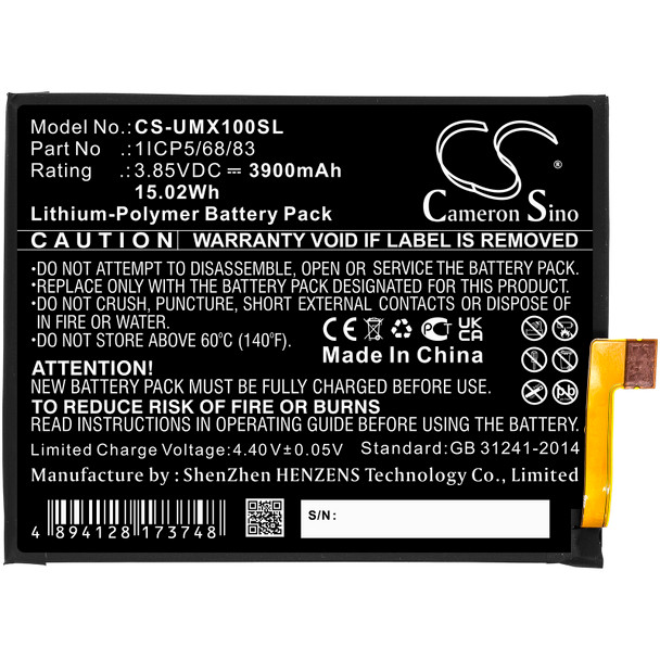 Battery for UMI 1ICP5/68/83 UMIDIGI X Smartphone CS-UMX100SL 3.85V Li-Polymer