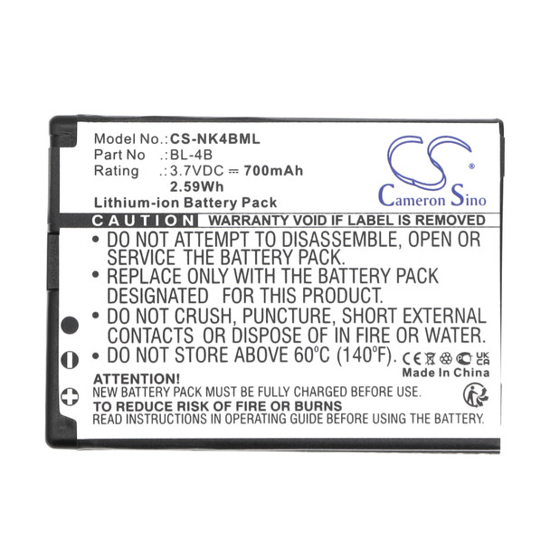 Battery for Nokia BL-4B BL-4BA 1606 2505 2630 2660 2760 3606 5000 6111 7070