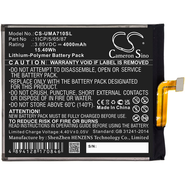 Battery for UMI 1ICP/5/65/87 UMIDIGI A7 Pro CS-UMA710SL 3.85V Li-Polymer