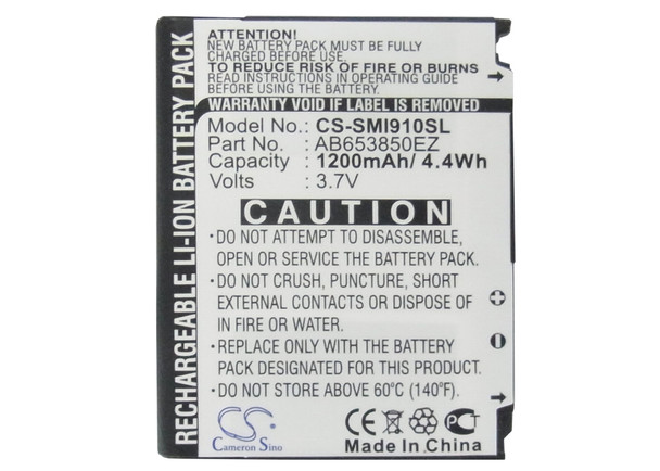 Battery for Samsung AB653850EZBSTD AB653850EZ AB663450EZ AB653850EB SCH-i910
