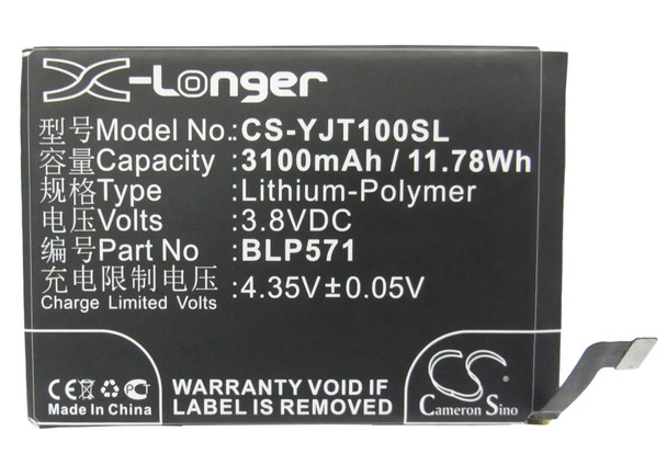 Battery for OnePlus BLP571 One A0001 SmartPhone CS-YJT100SL 3.8V Li-Polymer