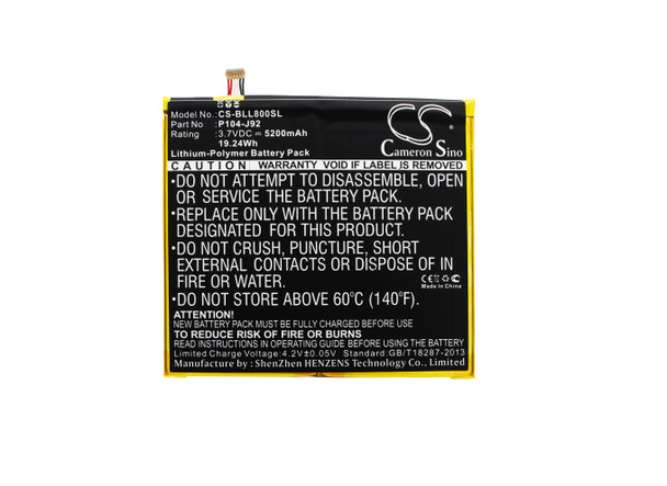 Battery for BLU P104-J92 Life View TAB L800 L800L CS-BLL800SL Tablet Li-Polymer