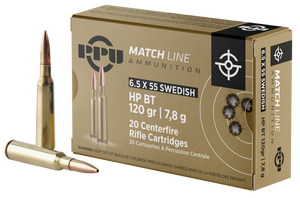 PPU Match 6.5x55Swedish 120gr Hollow Point Boat