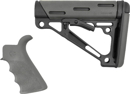 Hogue OverMolded Collapsible Buttstock Black & Slate Gray Stock Finger Grooved - 15556