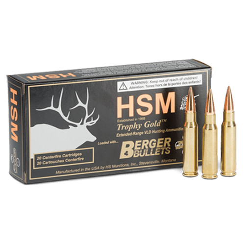 HSM Trophy Gold. Berger 7mm Rem Mag Ammo 168gr VLD 20 Rounds - BER7MAG168VLD