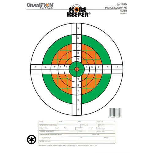 Champion Scorekeeper Targets Fluorescent Orange & Green Bull 25 Yard Pistol - 45760