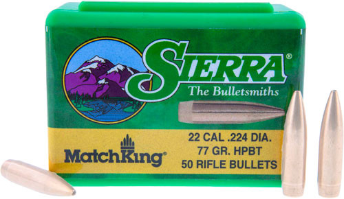 Sierra HPBT with Cannelure .22 Cal .224 77gr Bullets, 50 Count - 9377GT