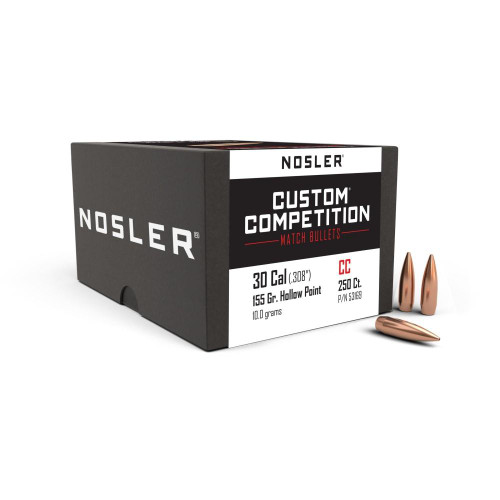 Nosler Custom Competition HPBT .30 Cal .308 155gr Bullets, 250 Count - 53169