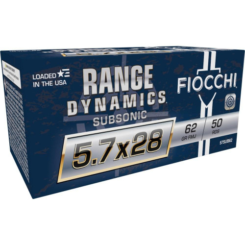 Fiocchi Range Dynamics Subsonic Handgun Ammunition 5.7x28 FN 62gr FMJ 50/ct