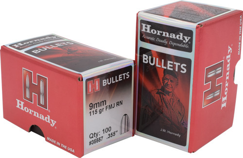 HORNADY BULLETS 9MM .355 115GR FMJ-RN 100CT 25BX/CS