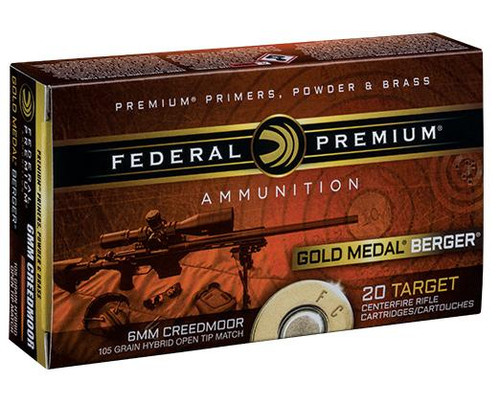 Federal Gold Medal Berger Hybrid Rifle Ammunition 6mm Creedmoor 105gr BTHP 20/ct