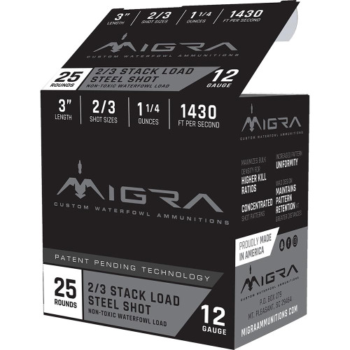 Migra Ammunitions Waterfowl Steel #3 12 Gauge Ammo 3" 1-1/4oz #2 25 Rounds - M-12S2-3