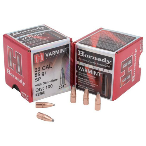 Hornady Traditional Varmint Bullets .22 cal .224" 55 gr SP Cann BT 100/ct
