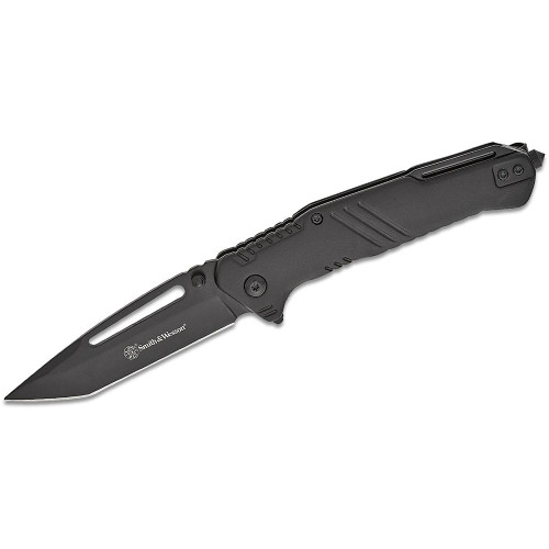 Smith & Wesson Extreme Ops Folding Knife 3-1/2" Tanto Blade Black with Glass Breaker Box