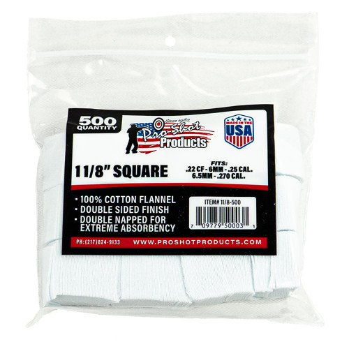 Pro-Shot Cleaning Patches .22/ .270 Cal 1.125" Square Cotton Flannel 500 Pack - 11/8-500