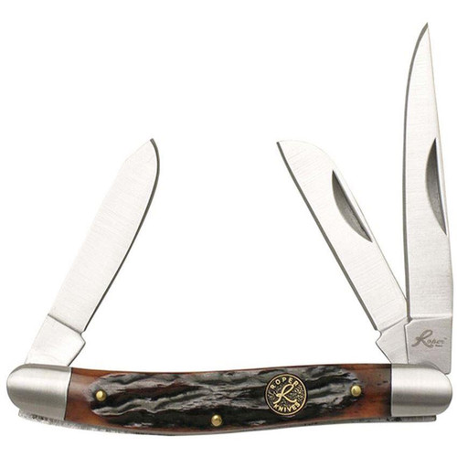 Rock Ridge Roper Knives Stockman Chaparral Series Pocket Knife 3 Blades 2-1/2" Brown Bone