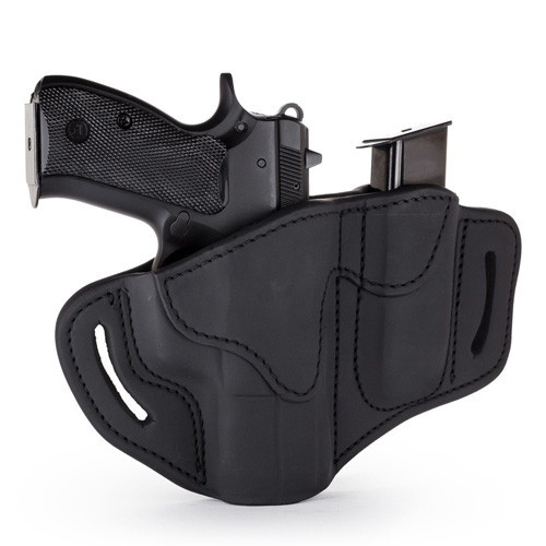 1791 Gunleather Open Top Multi-Fit Belt Holster And Built-In MAG Pouch - Black Leather Right Hand Glock 19/23/25 H&K 40C RUG SR9 S&W MP9 MP40 WAL P99