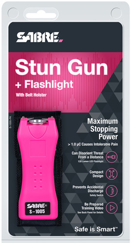 Sabre Stun Gun Flashlight Mini W/Holster 1.600uC Pink