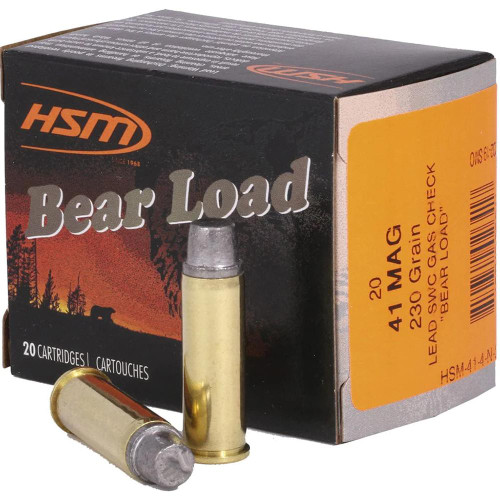 Hunting Shack DBA HSM Munitions Bear Load Hard Cast Handgun Ammunition .41 Rem Magazine 230gr SWC Gas Check 20/ct