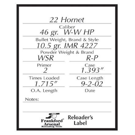 BOG Frankford Arsenal Pistol And Rifle Reloader Labels 100 Pack - 202364