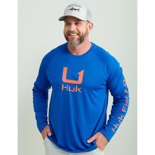 HUK Icon Crew Long Sleeve Shirt Ocean Blue 2XL - H1200573-460-XXL