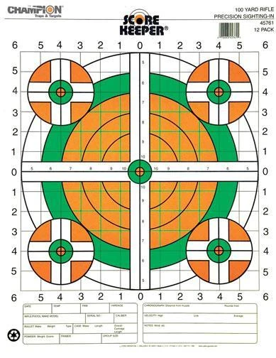 Champion Scorekeeper Paper Targets Fluorescent Orange Green Bull 100 yd. Rifle Sight-In 12/ct