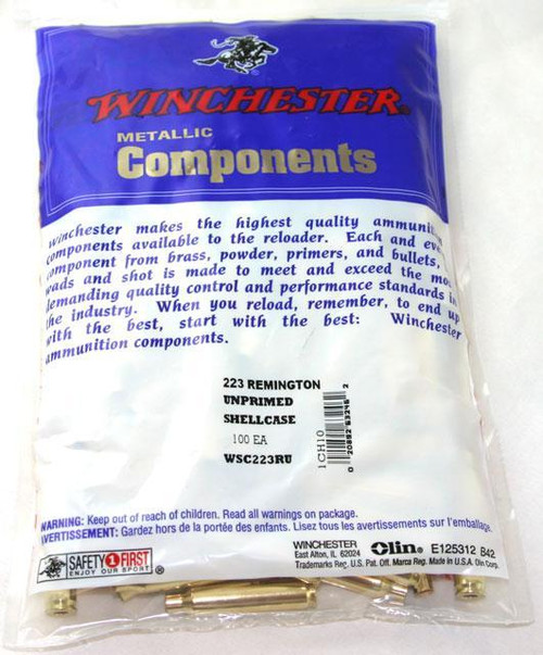 Winchester Bulk Components Unprimed Brass Rifle Cartridge Cases 100 Count 223 - WSC223RU