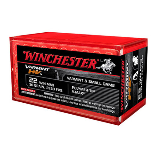 Winchester Varmint HV Hornady V-Max 22 WMR Ammo 30gr 50 Rounds - S22M2PT